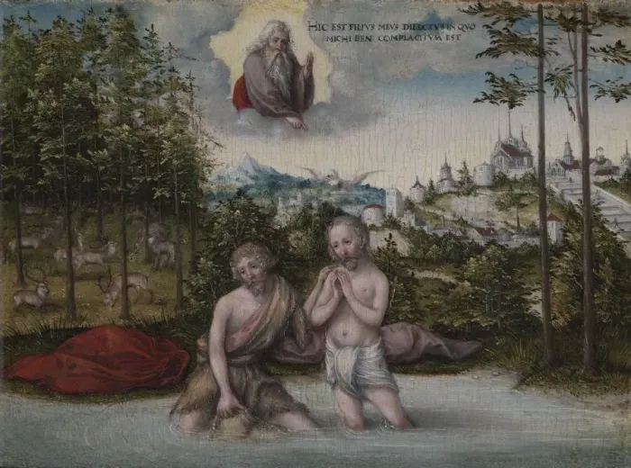 Framed Print : The Baptism of Christ, 1530s. Creator: Lucas Cranach (German, 1472-1553) Framed Print : The Baptism of Christ, 1530s. Creator: Lucas Cranach (German, 1472-1553)