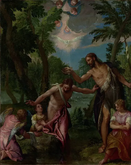 Framed Print : The Baptism of Christ, about 1580-1588. Creators: Paolo Veronese, Workshop of Veronese Framed Print : The Baptism of Christ, about 1580-1588. Creators: Paolo Veronese, Workshop of Veronese