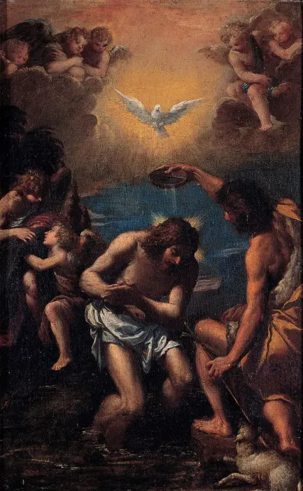 Framed Print : The Baptism of Christ, 1585-1590. Artist: Scarsellino (Scarsella), Ippolito (1551-1620) Framed Print : The Baptism of Christ, 1585-1590. Artist: Scarsellino (Scarsella), Ippolito (1551-1620)