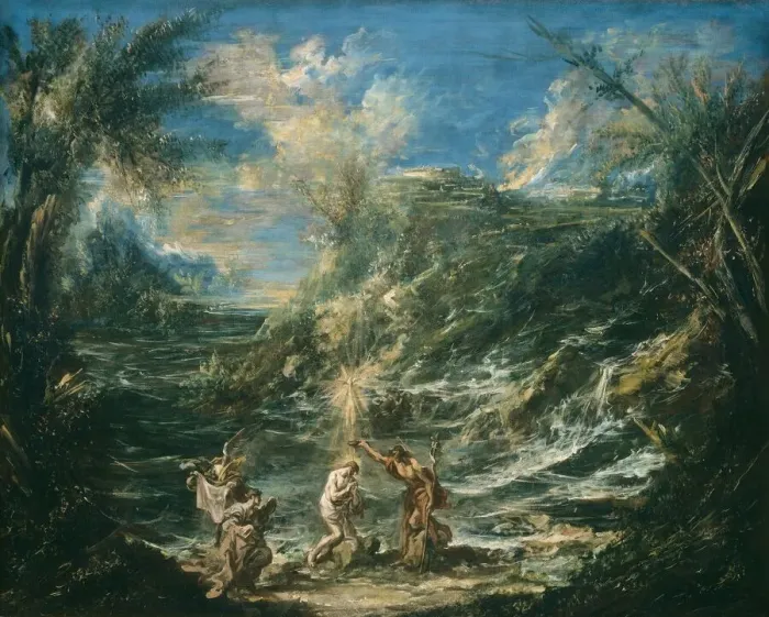 Framed Print : The Baptism of Christ, c. 1740. Creator: Alessandro Magnasco Framed Print : The Baptism of Christ, c. 1740. Creator: Alessandro Magnasco