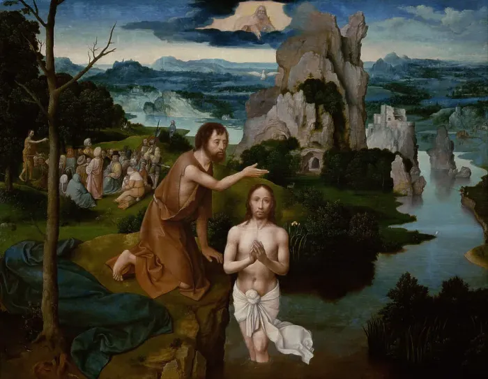 Framed Print : The Baptism of Christ, ca 1515. Artist: Patinir, Joachim (ca. 1480-1524) Framed Print : The Baptism of Christ, ca 1515. Artist: Patinir, Joachim (ca. 1480-1524)