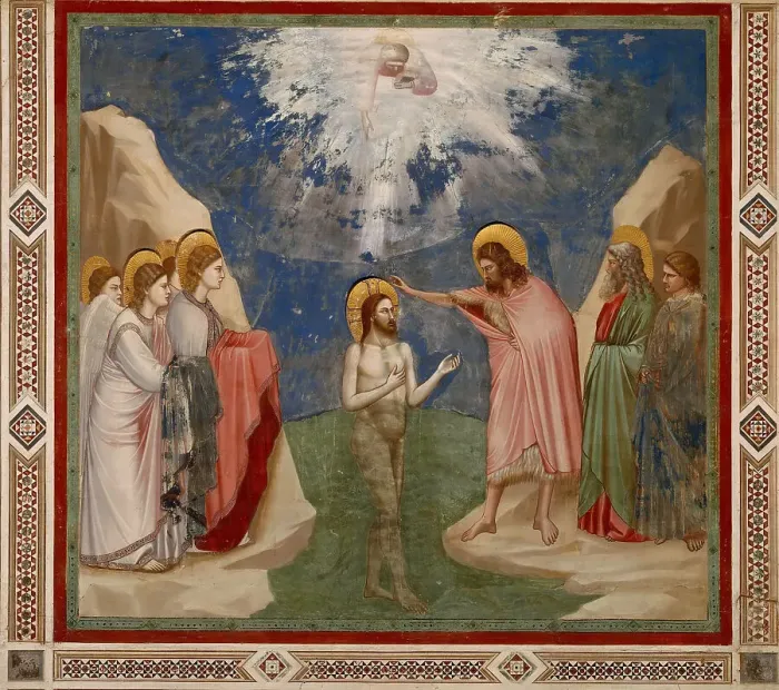 Framed Print : Baptism of Christ (From the cycles of The Life of Christ), 1304-1306. Creator: Giotto di Bondone (1266-1377) Framed Print : Baptism of Christ (From the cycles of The Life of Christ), 1304-1306. Creator: Giotto di Bondone (1266-1377)
