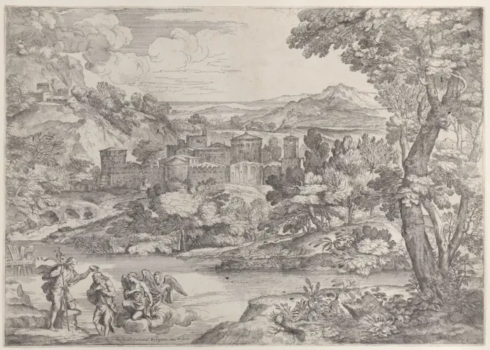 Framed Print : The Baptism of Christ at lower left, within a landscape, 1626-80. 1626-80 Framed Print : The Baptism of Christ at lower left, within a landscape, 1626-80. 1626-80