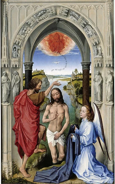 The Baptism of Christ (The Altar of St. John, middle panel), ca 1455. Artist: Weyden, Rogier, van der (ca. 1399-1464)