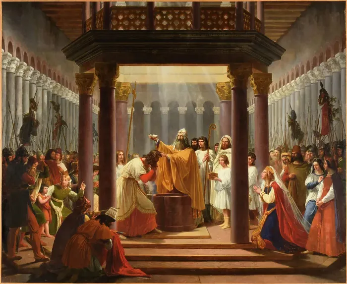 Framed Print : The baptism of Clovis, 1825. Creator: Alaux, Jean (1786-1864) Framed Print : The baptism of Clovis, 1825. Creator: Alaux, Jean (1786-1864)