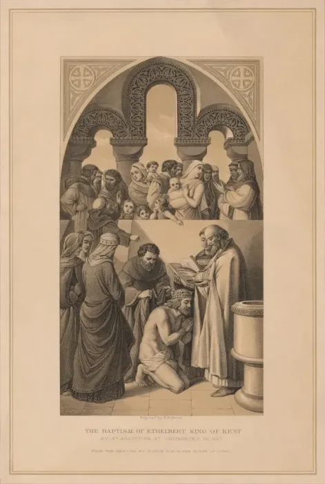 Framed Print : The Baptism of Ethelbert King of Kent, 597 (1878). Artist: Robert Anderson Framed Print : The Baptism of Ethelbert King of Kent, 597 (1878). Artist: Robert Anderson