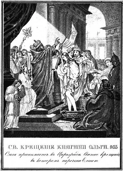 The Baptism of Grand Princess Olga of Kiev. 955 (From Illustrated Karamzin), 1836. Artist: Chorikov, Boris Artemyevich (1802-1866)