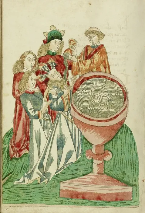 Framed Print : Baptism of King Avenir; Barlaam und Josaphat, 1469. Creators: Hans Schilling, Diebolt Lauber Framed Print : Baptism of King Avenir; Barlaam und Josaphat, 1469. Creators: Hans Schilling, Diebolt Lauber