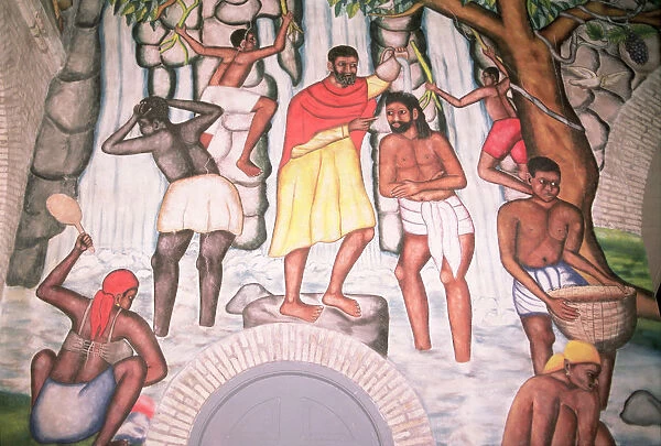 Baptism of a native and agricultural scenes, mural preserved in the Cathedral of Port Prince