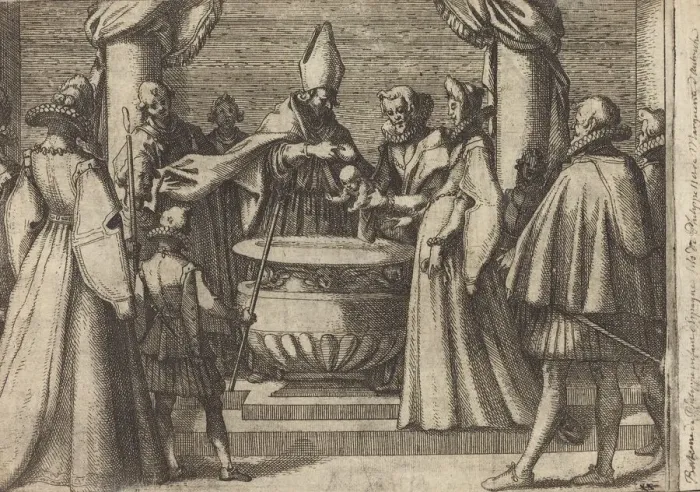 Framed Print : Baptism of the Prince of Spain [verso], 1612. Creator: Jacques Callot