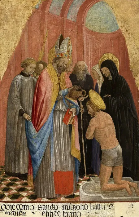 Framed Print : The Baptism of Saint Augustine by Saint Ambrose, 1435-1440. Creator: Vivarini, Antonio (ca 1440-1480) Framed Print : The Baptism of Saint Augustine by Saint Ambrose, 1435-1440. Creator: Vivarini, Antonio (ca 1440-1480)