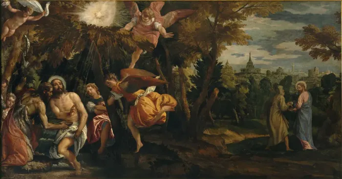 Framed Print : The Baptism and the Temptations of Christ, 1582. Creator: Veronese, Paolo (1528-1588) Framed Print : The Baptism and the Temptations of Christ, 1582. Creator: Veronese, Paolo (1528-1588)