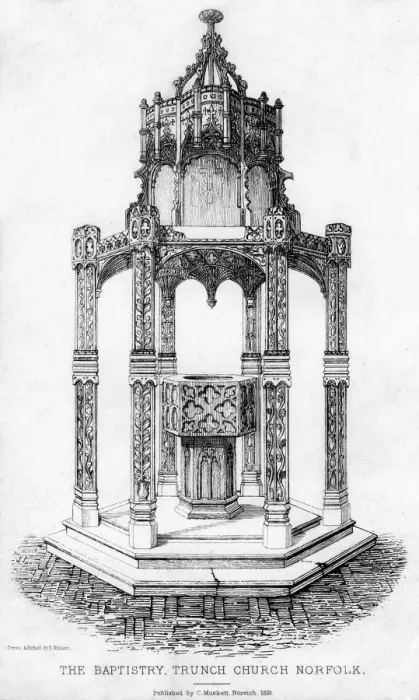 Framed Print : The baptistry, Trunch Church, Norfolk, 1855. Artist: Henry Ninham Framed Print : The baptistry, Trunch Church, Norfolk, 1855. Artist: Henry Ninham
