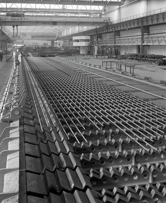 Framed Print : The bar mill cooling beds at the Brightside Foundry, Sheffield, South Yorkshire, 1964