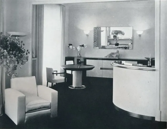 Framed Print : Bar corner of a dining room designed by Jacques Adnet, c1940 Framed Print : Bar corner of a dining room designed by Jacques Adnet, c1940