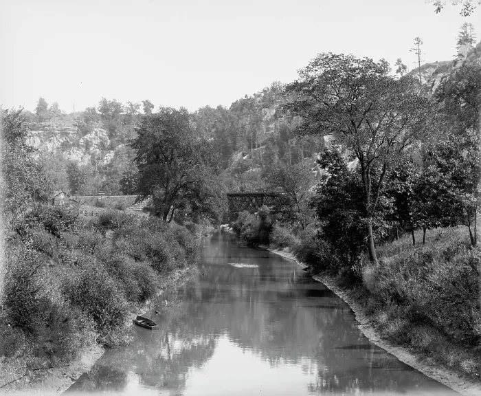 Framed Print : Baraboo River near Ableman's, distant view, between 1880 and 1899. Creator: Unknown Framed Print : Baraboo River near Ableman's, distant view, between 1880 and 1899. Creator: Unknown