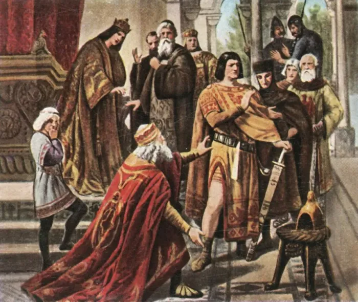 Framed Print : Barbarossa pleads for help from Henry the Lion, 1176, (1936). Creator: Unknown Framed Print : Barbarossa pleads for help from Henry the Lion, 1176, (1936). Creator: Unknown
