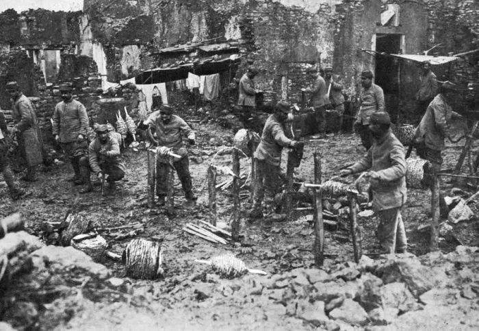 Framed Print : Barbed wire spooling, the defence of Verdun, France, First World War, 1916, (c1920) Framed Print : Barbed wire spooling, the defence of Verdun, France, First World War, 1916, (c1920)