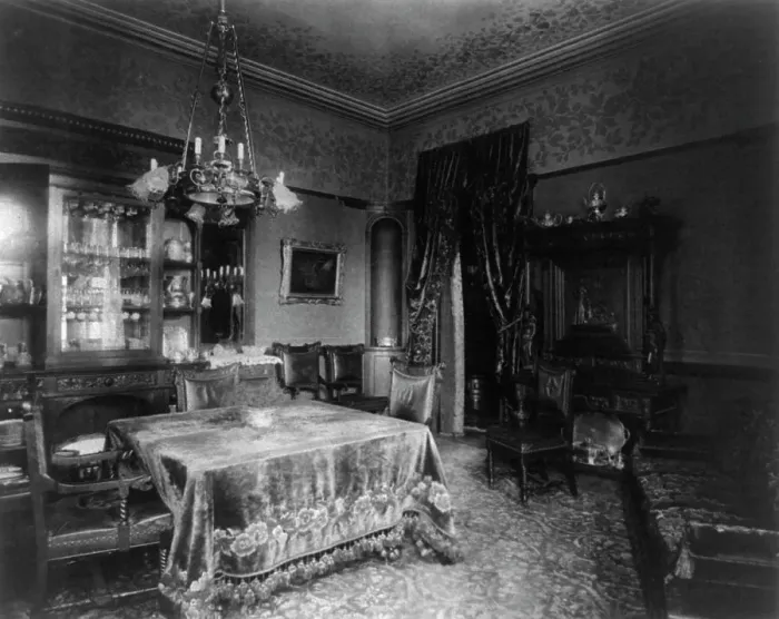 Framed Print : Barber house, Washington, D.C. - dining room, between 1890 and 1950. Creator: Frances Benjamin Johnston Framed Print : Barber house, Washington, D.C. - dining room, between 1890 and 1950. Creator: Frances Benjamin Johnston