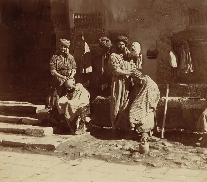 Framed Print : Barber in the Registan, Samarkand, between 1905 and 1915. Creator: Sergey Mikhaylovich Prokudin-Gorsky Framed Print : Barber in the Registan, Samarkand, between 1905 and 1915. Creator: Sergey Mikhaylovich Prokudin-Gorsky