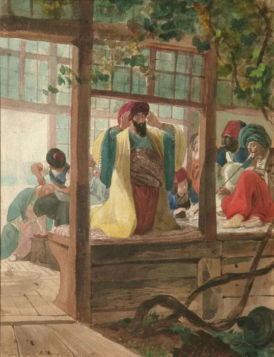 Framed Print : A Barber Shop, ca. 1849. Artist: Briullov, Karl Pavlovich (1799-1852) Framed Print : A Barber Shop, ca. 1849. Artist: Briullov, Karl Pavlovich (1799-1852)