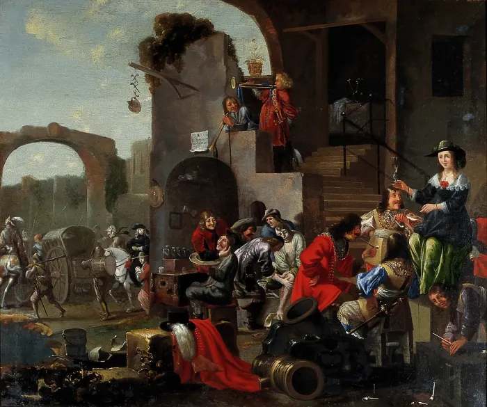 Framed Print : A barber and a surgeon attending to soldiers, c1680s. Creator: Unknown