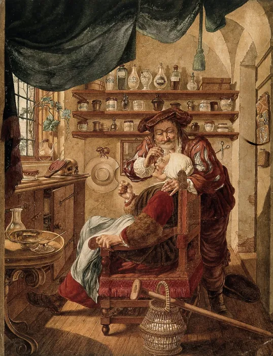 Framed Print : A barber-surgeon extracting stones from a woman's head; symbolising the expulsion of folly Framed Print : A barber-surgeon extracting stones from a woman's head; symbolising the expulsion of folly