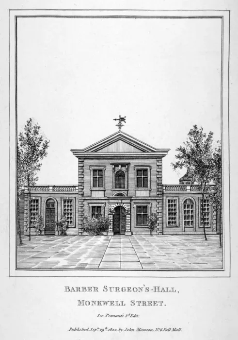 Framed Print : Barber Surgeons Hall, Monkwell Street, City of London, 1800. Artist Framed Print : Barber Surgeons Hall, Monkwell Street, City of London, 1800. Artist