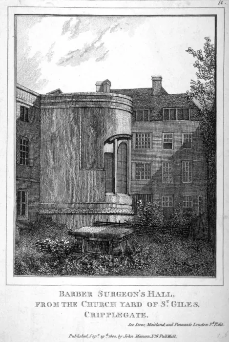 Framed Print : Barber Surgeons Hall, Monkwell Street, City of London, 1800 Framed Print : Barber Surgeons Hall, Monkwell Street, City of London, 1800