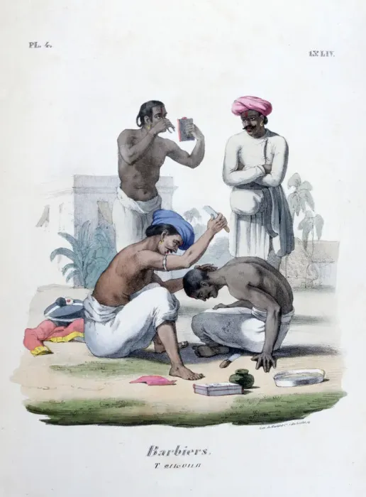 Framed Print : Barbers, 1828. Artist: Marlet et Cie Framed Print : Barbers, 1828. Artist: Marlet et Cie