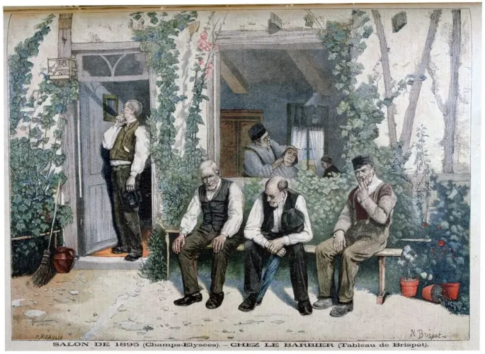 Framed Print : At the Barbers, 1895. Artist: Henri Brispot Framed Print : At the Barbers, 1895. Artist: Henri Brispot