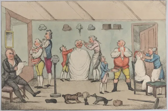 Framed Print : The Barbers Shop, after 1803. after 1803. Creator: Anon Framed Print : The Barbers Shop, after 1803. after 1803. Creator: Anon