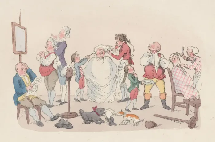 Framed Print : The Barbers Shop, March 20, 1803. March 20, 1803. Creator: Thomas Rowlandson Framed Print : The Barbers Shop, March 20, 1803. March 20, 1803. Creator: Thomas Rowlandson