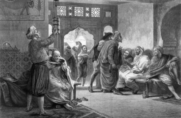 Framed Print : A barbers shop in Tunis, 1875. Artist: John Evan Hodgson Framed Print : A barbers shop in Tunis, 1875. Artist: John Evan Hodgson