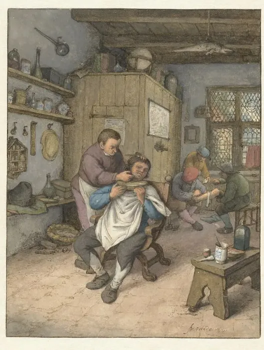 Framed Print : A Barbershop, 1673. Creator: Adriaen van Ostade Framed Print : A Barbershop, 1673. Creator: Adriaen van Ostade
