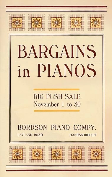Bargains in Pianos - Bordson Piano Companys advert, 1916