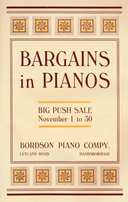 Framed Print : Bargains in Pianos - Bordson Piano Companys advert, 1916 Framed Print : Bargains in Pianos - Bordson Piano Companys advert, 1916