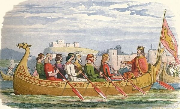 The barge of Edgar manned by eight kings on the Dee, 973 (1864). Artist: James William Edmund Doyle