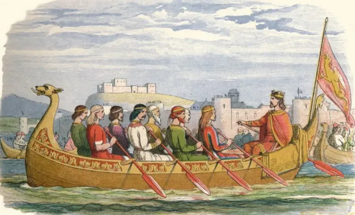 Framed Print : The barge of Edgar manned by eight kings on the Dee, 973 (1864). Artist: James William Edmund Doyle Framed Print : The barge of Edgar manned by eight kings on the Dee, 973 (1864). Artist: James William Edmund Doyle
