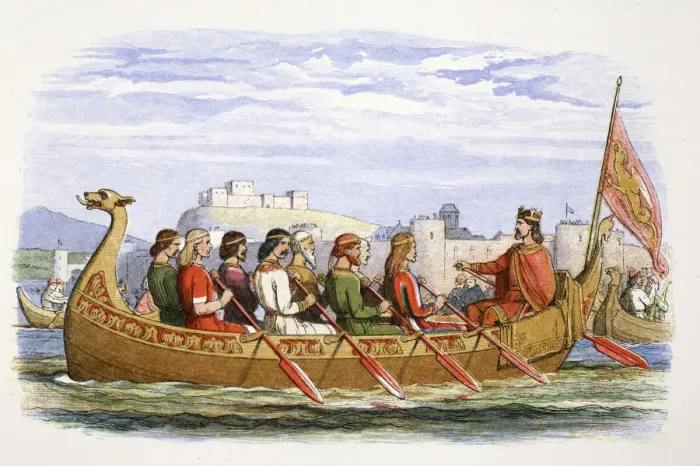 Framed Print : The barge of Edgar manned by eight kings on the Dee, 973 (1864) Framed Print : The barge of Edgar manned by eight kings on the Dee, 973 (1864)