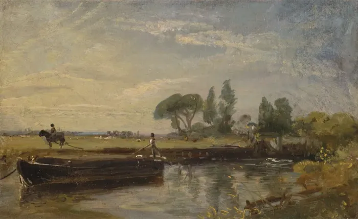 Framed Print : Barge below Flatford Lock, ca. 1810. Creator: John Constable Framed Print : Barge below Flatford Lock, ca. 1810. Creator: John Constable