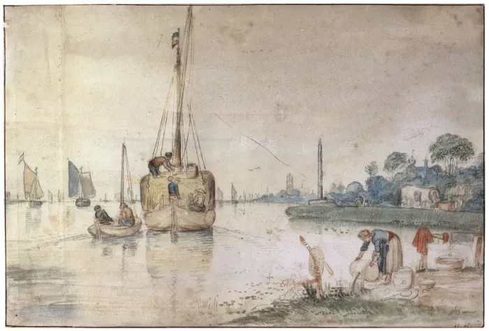 Framed Print : A Barge with Hay, c1625-c1634 Artist: Hendrick Avercamp Framed Print : A Barge with Hay, c1625-c1634 Artist: Hendrick Avercamp