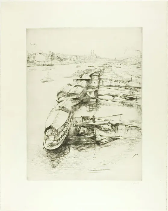 Framed Print : Barges at Auteuil, 1900. Creator: Gustave Leheutre Framed Print : Barges at Auteuil, 1900. Creator: Gustave Leheutre
