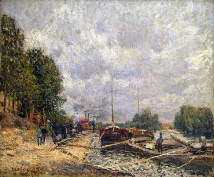 Framed Print : Barges at Billancourt, 1877 Framed Print : Barges at Billancourt, 1877