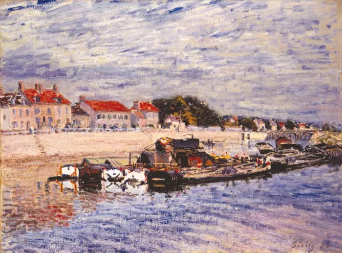 Framed Print : Barges on the Loing at Saint-Mammes, 1885. Artist: Sisley, Alfred (1839-1899) Framed Print : Barges on the Loing at Saint-Mammes, 1885. Artist: Sisley, Alfred (1839-1899)