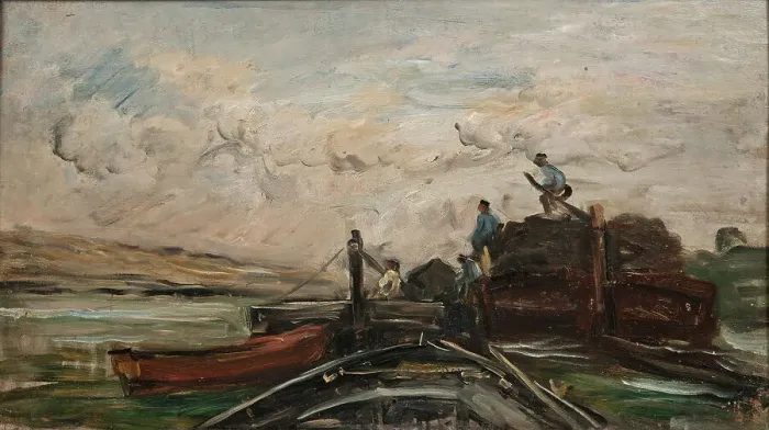 Framed Print : Barges on a River, mid-late 19th century. Creator: Charles Francois Daubigny Framed Print : Barges on a River, mid-late 19th century. Creator: Charles Francois Daubigny