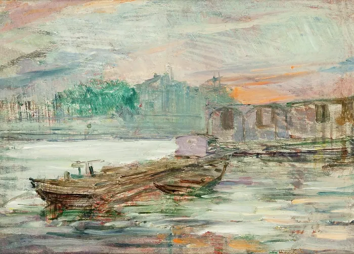 Framed Print : Barges on the Seine, 1893. Creator: Stanislaw Wyspianski Framed Print : Barges on the Seine, 1893. Creator: Stanislaw Wyspianski