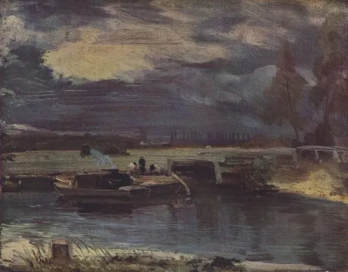 Framed Print : Barges on the Stour, with Dedham Church in the distance, c1811. Artist: John Constable Framed Print : Barges on the Stour, with Dedham Church in the distance, c1811. Artist: John Constable
