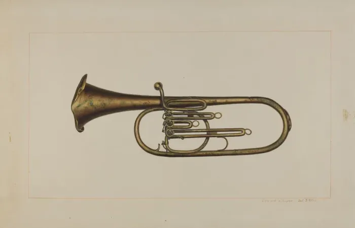 Framed Print : Baritone Horn, c. 1938. Creator: Edward L Loper Framed Print : Baritone Horn, c. 1938. Creator: Edward L Loper