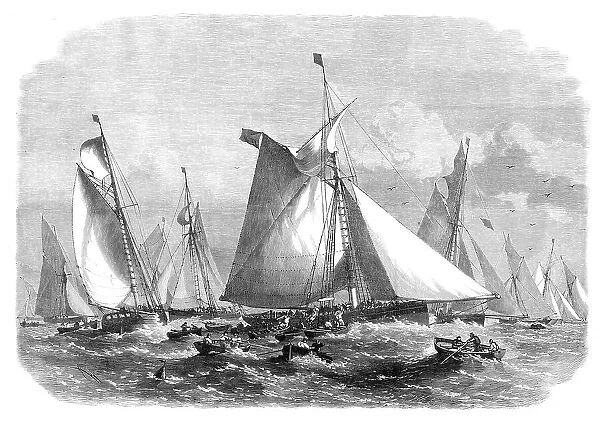 A Barking carrier collecting fish from the trawl fleet on the Doggerbank, 1864. Creator: Smyth